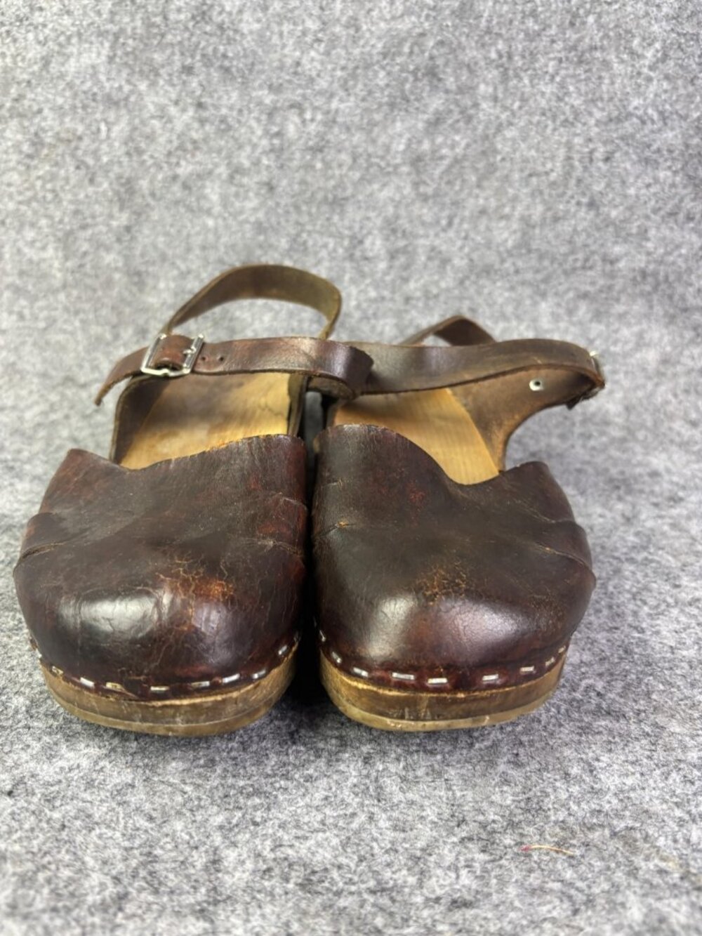 Sandals Womens Size 5.5 EU 36 Brown Leather Wooden Clog Slingback Made Sweden - Picture 1 of 11